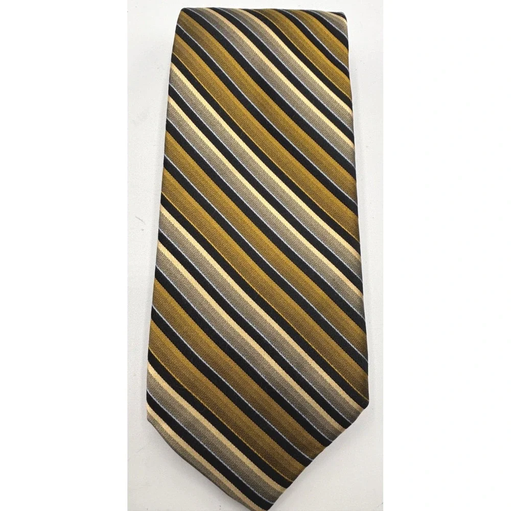 Bugatti 100% Silk Striped Necktie Gold Black Gray Blue Classic Business Tie
